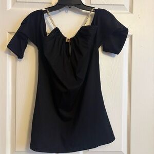 Black Off-Shoulder Top with Chain Straps